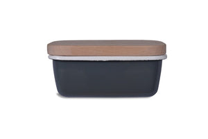 Butter Dish with Wooden Lid in Carbon